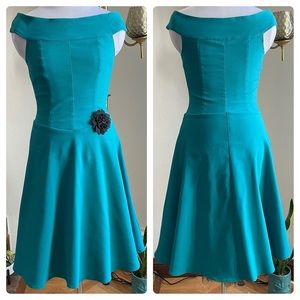 Teal off-shoulder dancing dress with crinoline